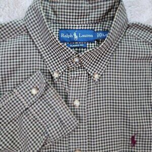 Ralph Lauren Dress Shirt Classic Fit Button Down Plaid Long Sleeve Men's Size L